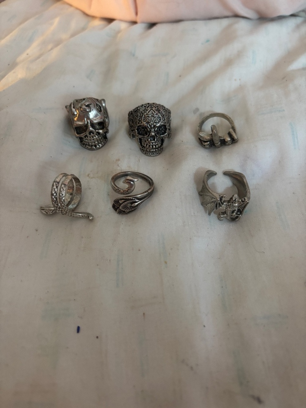 Sterling Tone Skull & Gothic Mixed Ring Set -6 Pieces